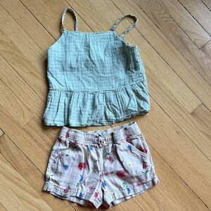Kids Green Sleeveless Top and Floral Shorts Set